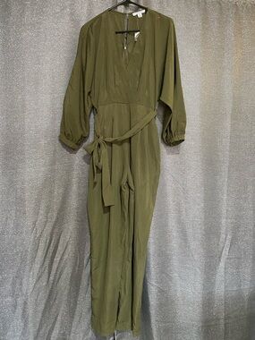 FAVLUX Olive Green Long Sleeve Jumpsuit with Waist Tie